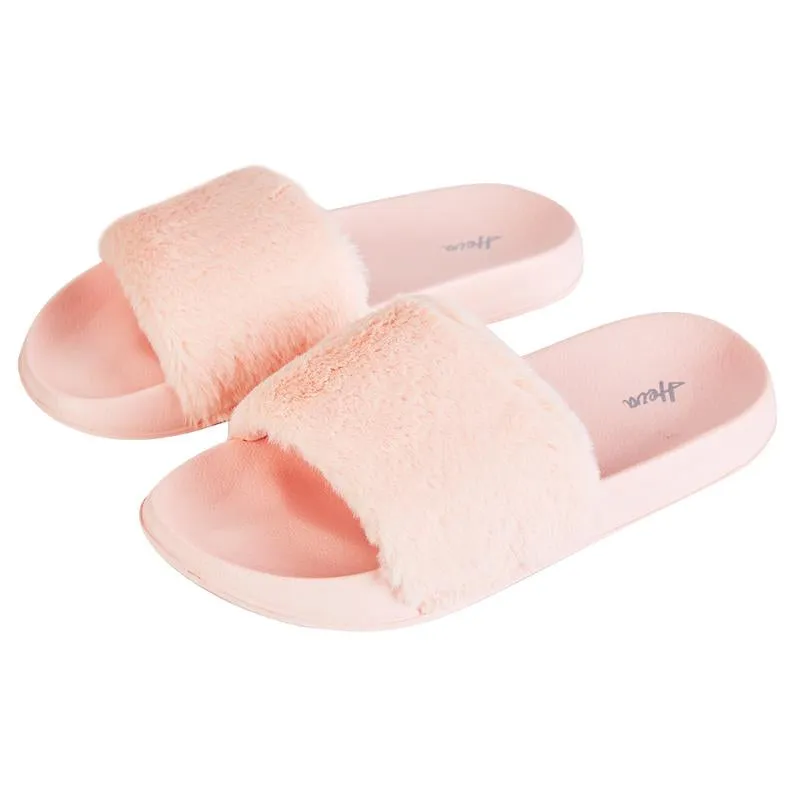 【Black Friday Thanksgiving Deals】Women'S Faux Fur Slippers Fuzzy Flat Spa Fluffy Open Toe House Shoes Indoor Outdoor Slip on Memory Foam Slide Sandals