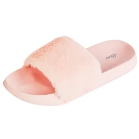 【Black Friday Thanksgiving Deals】Women'S Faux Fur Slippers Fuzzy Flat Spa Fluffy Open Toe House Shoes Indoor Outdoor Slip on Memory Foam Slide Sandals