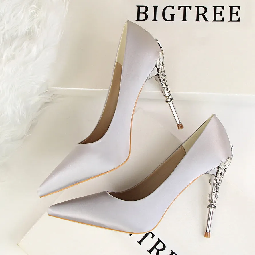 Bright Silk Stiletto Heel Pointed Toe High Heels Party Wedding Shoes