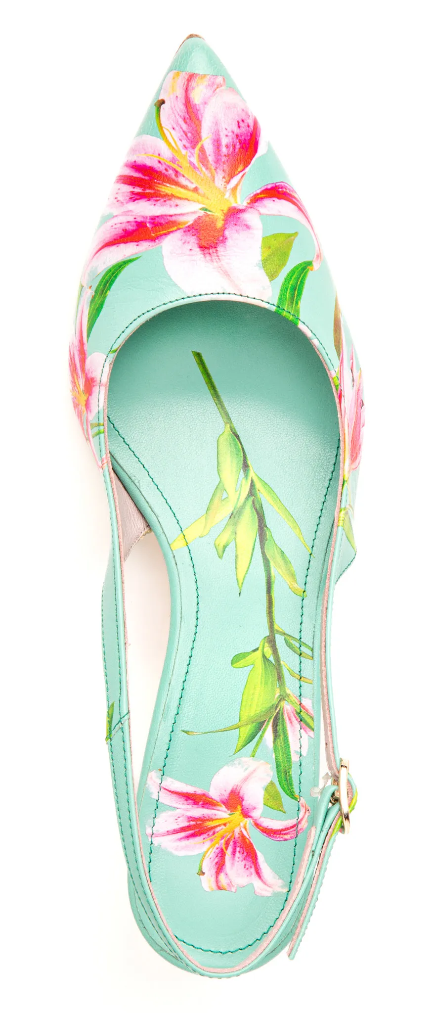 Cancun Green Floral Printed Leather