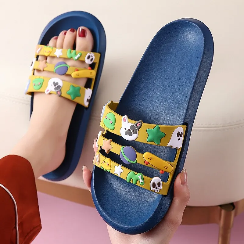 Cute Slippers Female Summer Couple Girlfriends Soft Bottom Home Thick Bottom Men's Home Non-slip Sandals and Slippers