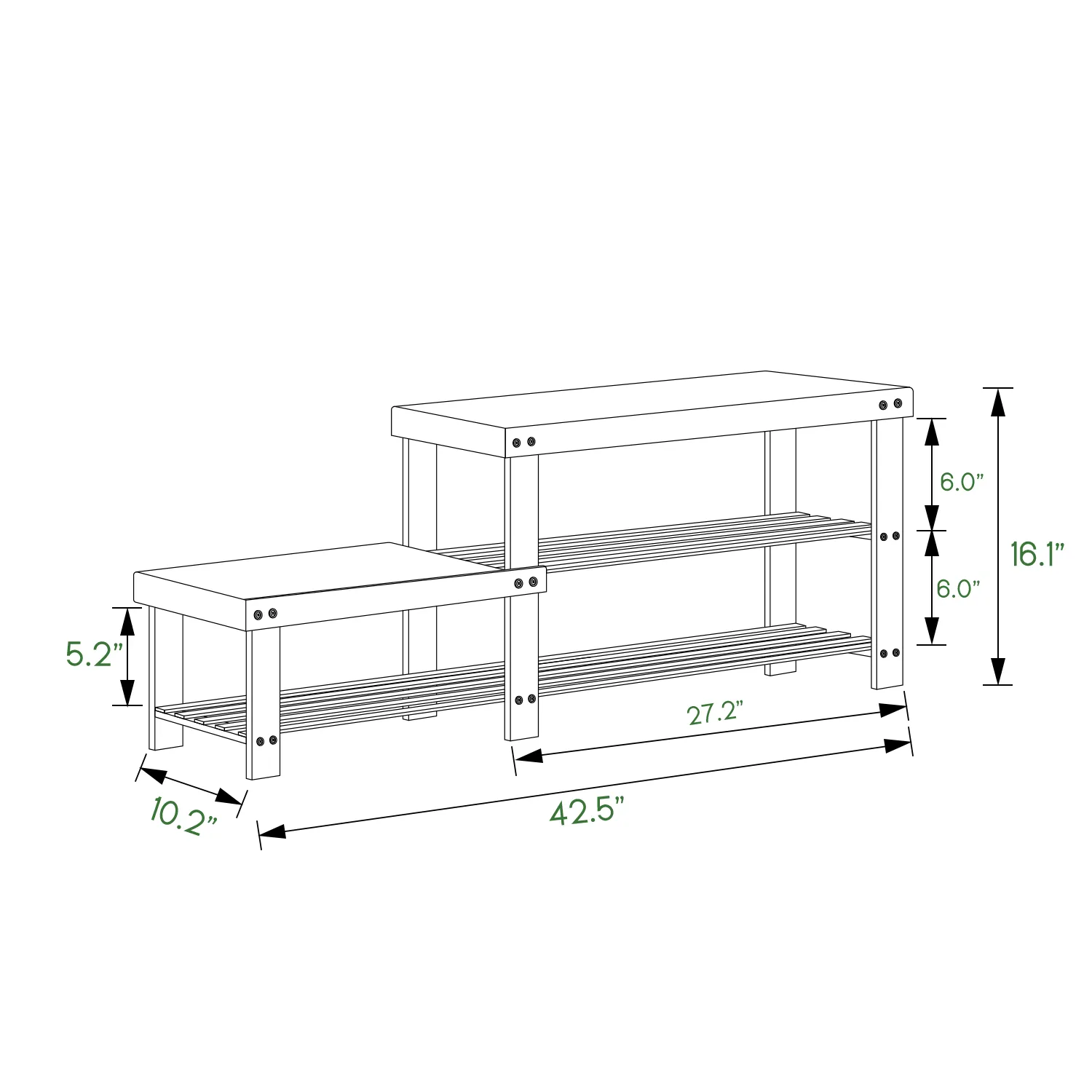 Double Row Shoe Rack Organizer - Changing Bench - 2 Tier - Brown