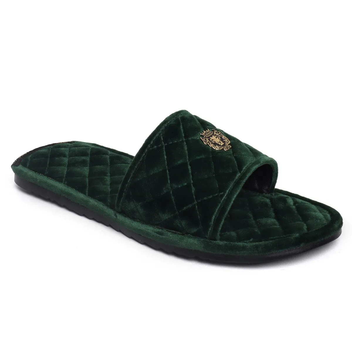Green Italian Velvet Slide-in Slippers