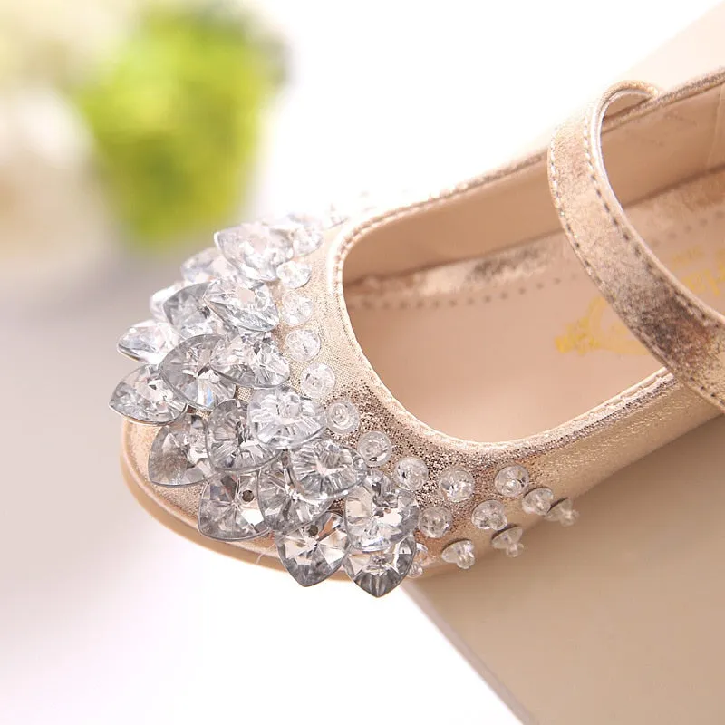 Heart Rhinestone Girls Princess Shoes Leather Dance Party Princess Shoes