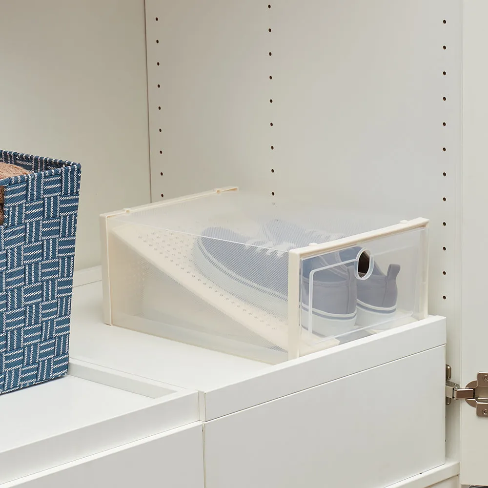 Home Basics Plastic 2 Pair Shoe Box With Divider, Clear, 13.75x9.5x6 Inches
