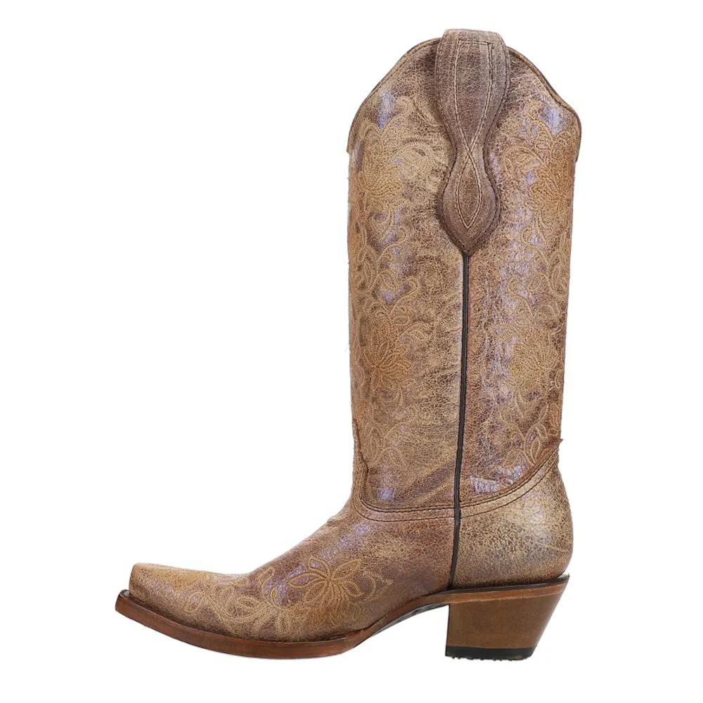 Ld Brown Embroidery Snip Toe Cowboy Boots