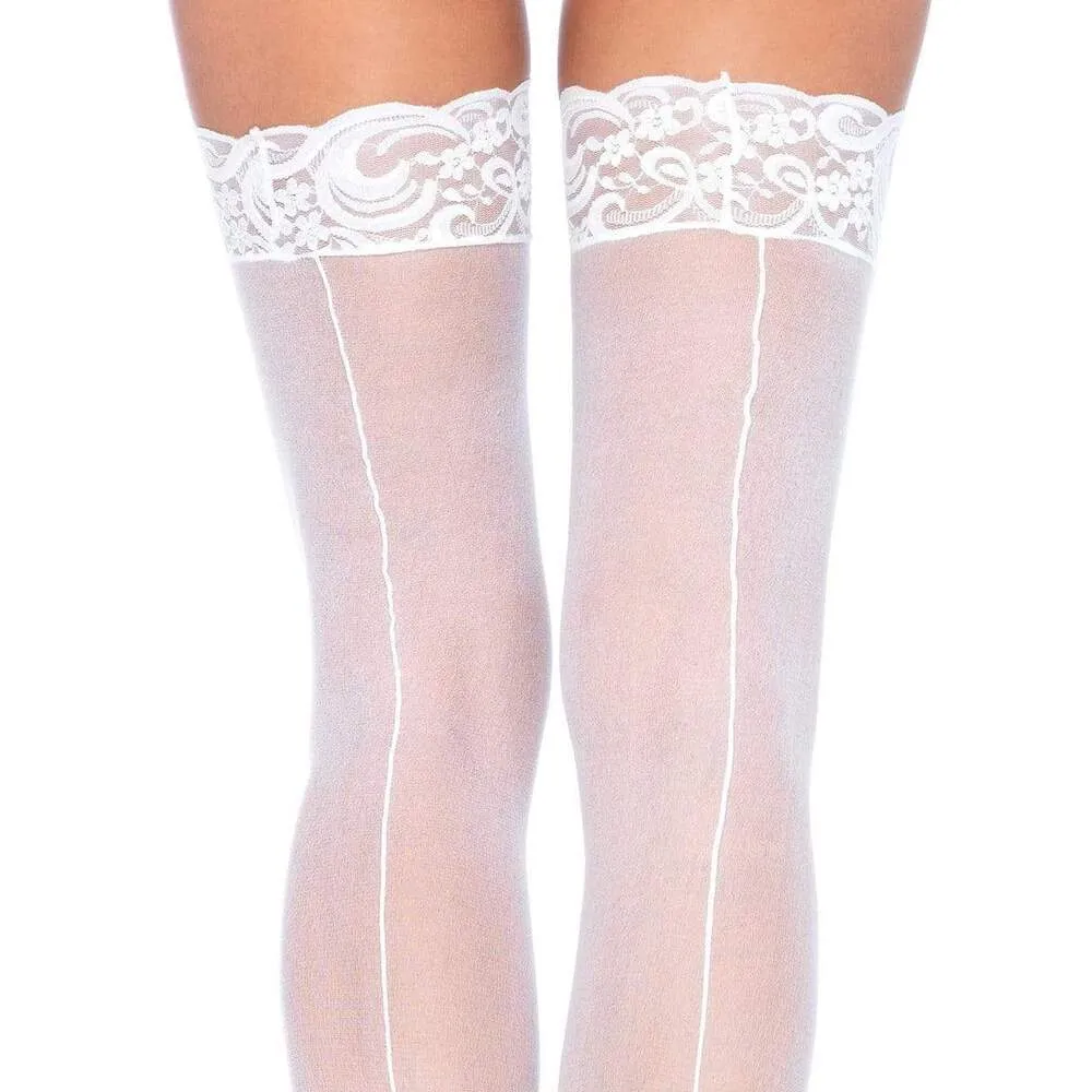Leg Avenue Sheer Stockings With Backseam White Size 6 To 12