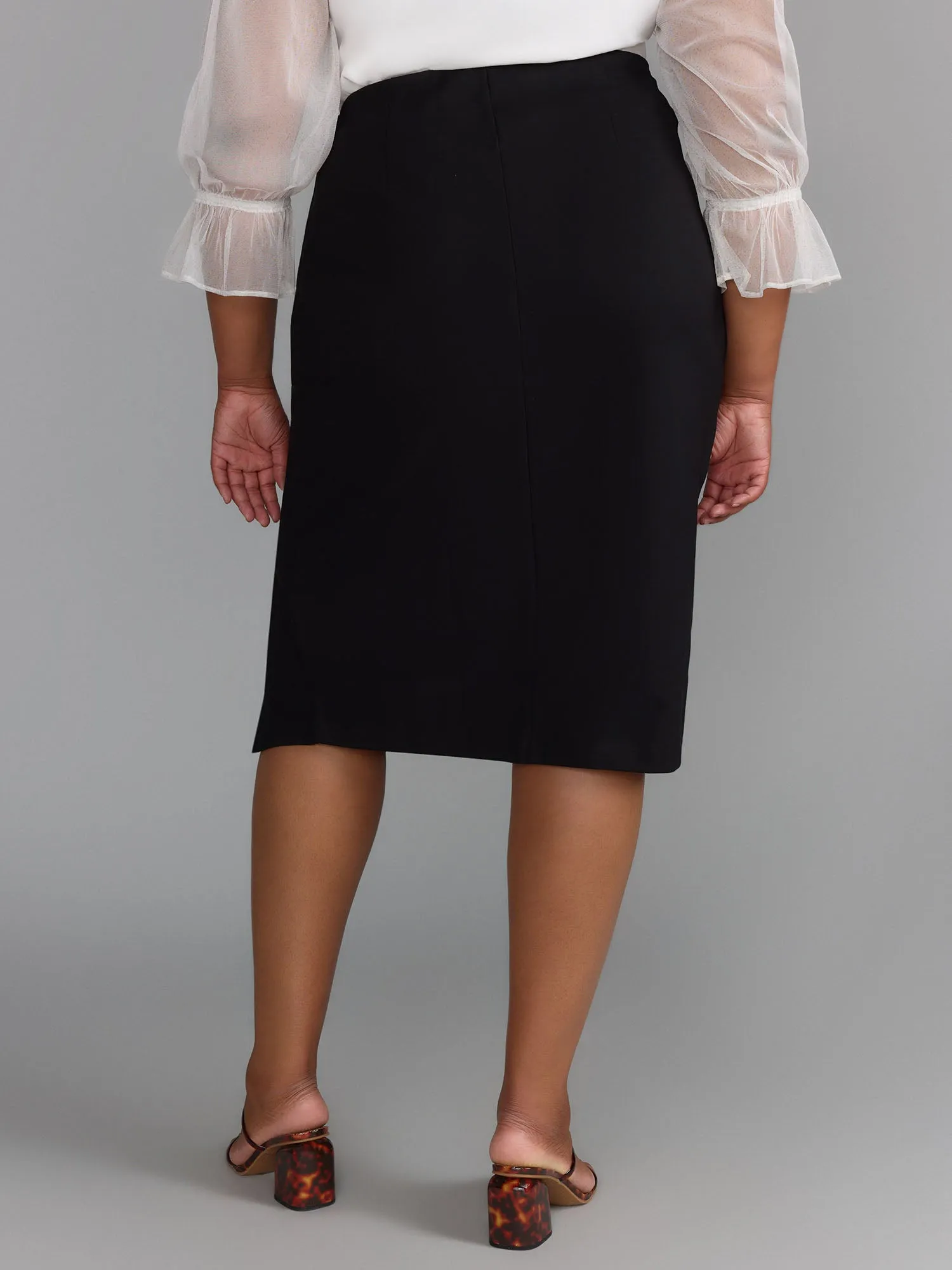 Plus Side Slit Ponte Midi Skirt