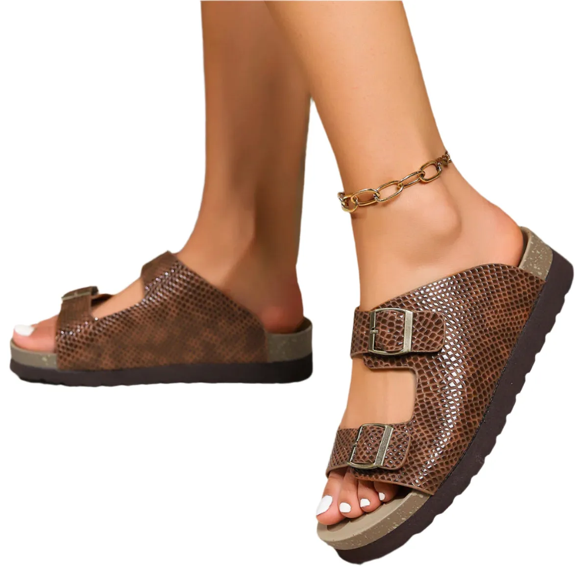 PU Leather Buckle Sandals