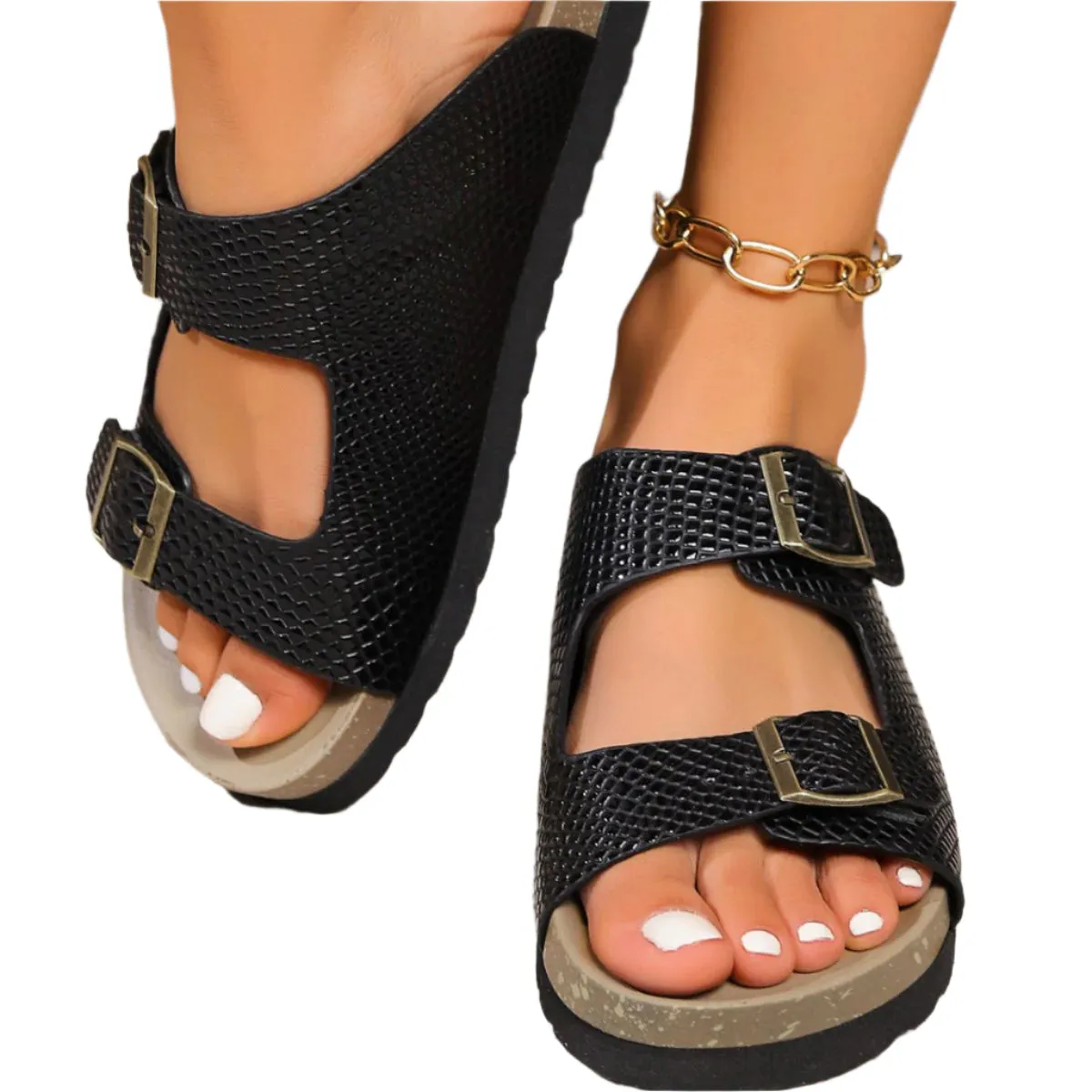 PU Leather Buckle Sandals