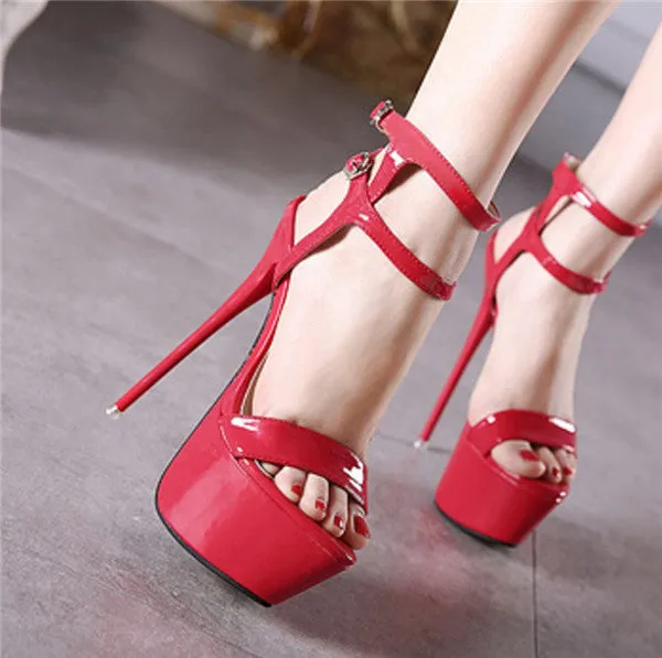 Sexy PU Upper Open Toe Stiletto Heels Shoes PS029