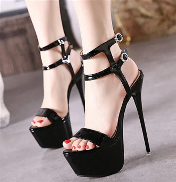 Sexy PU Upper Open Toe Stiletto Heels Shoes PS029