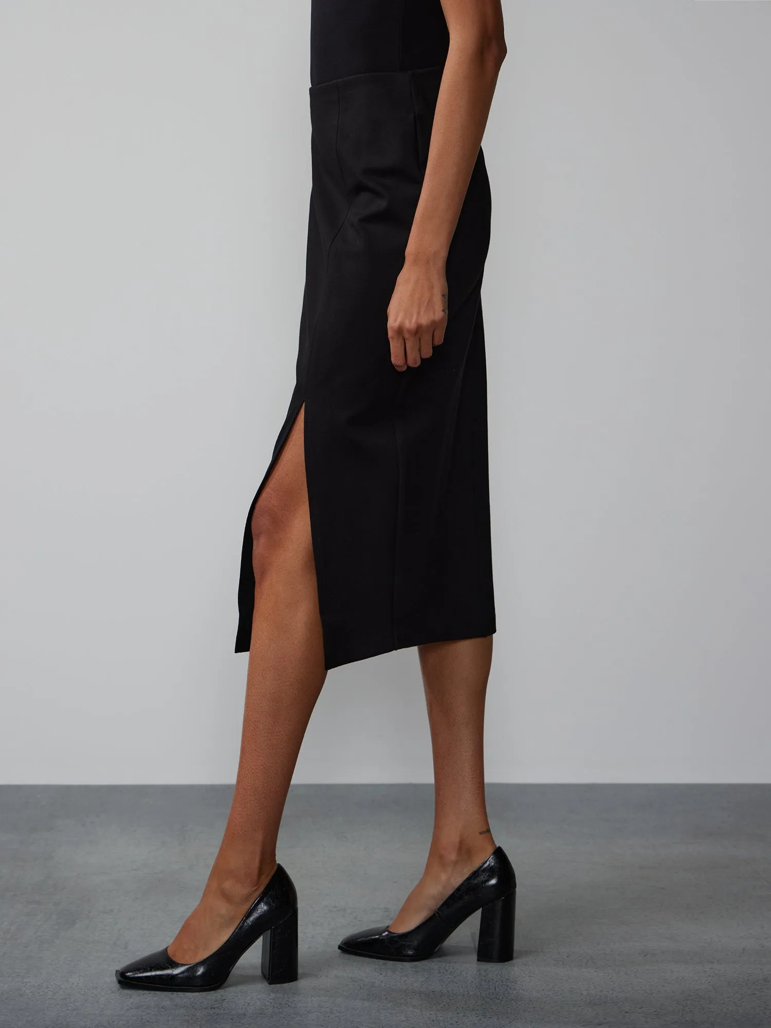 Side Slit Ponte Midi Skirt