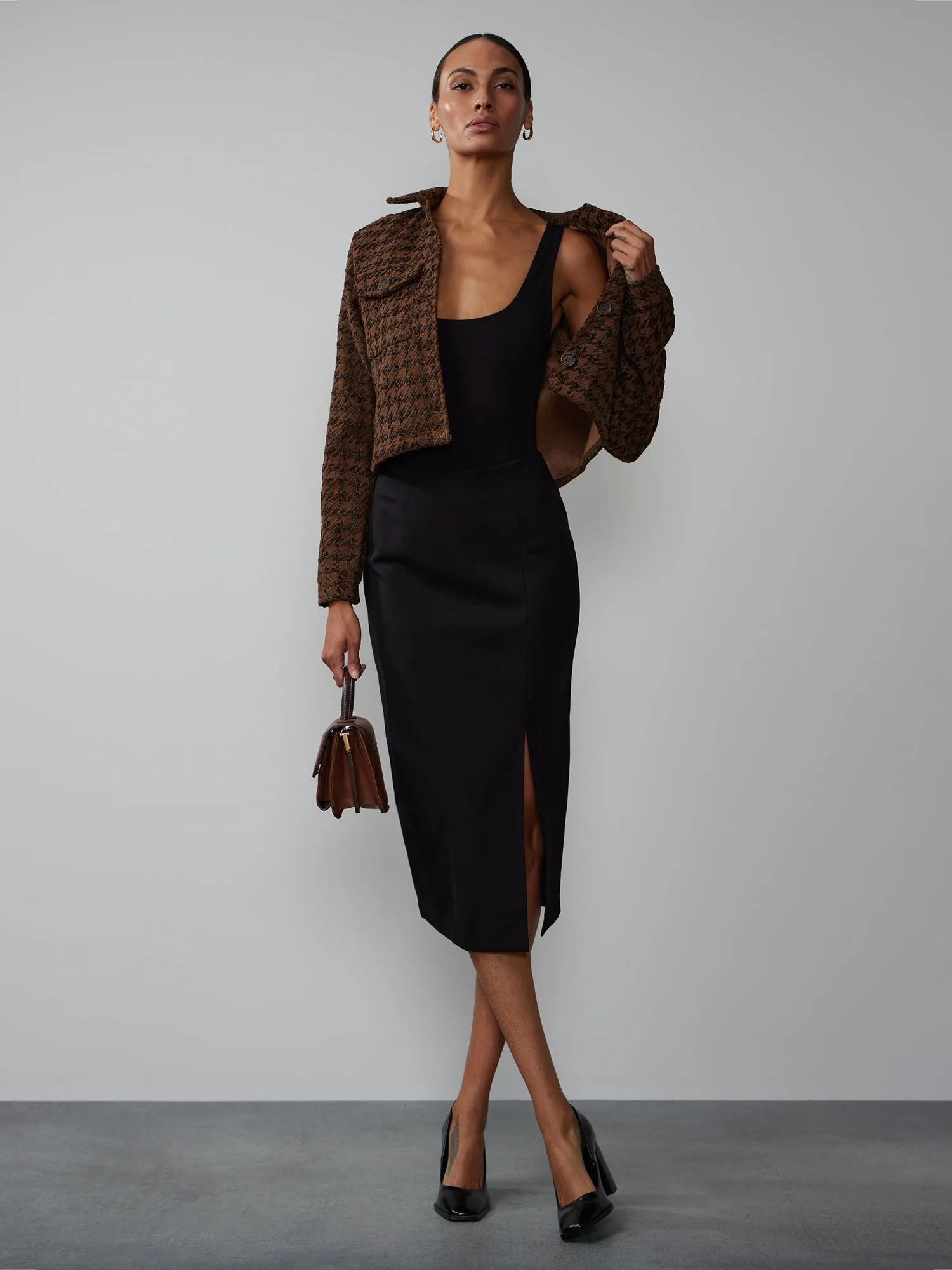 Side Slit Ponte Midi Skirt