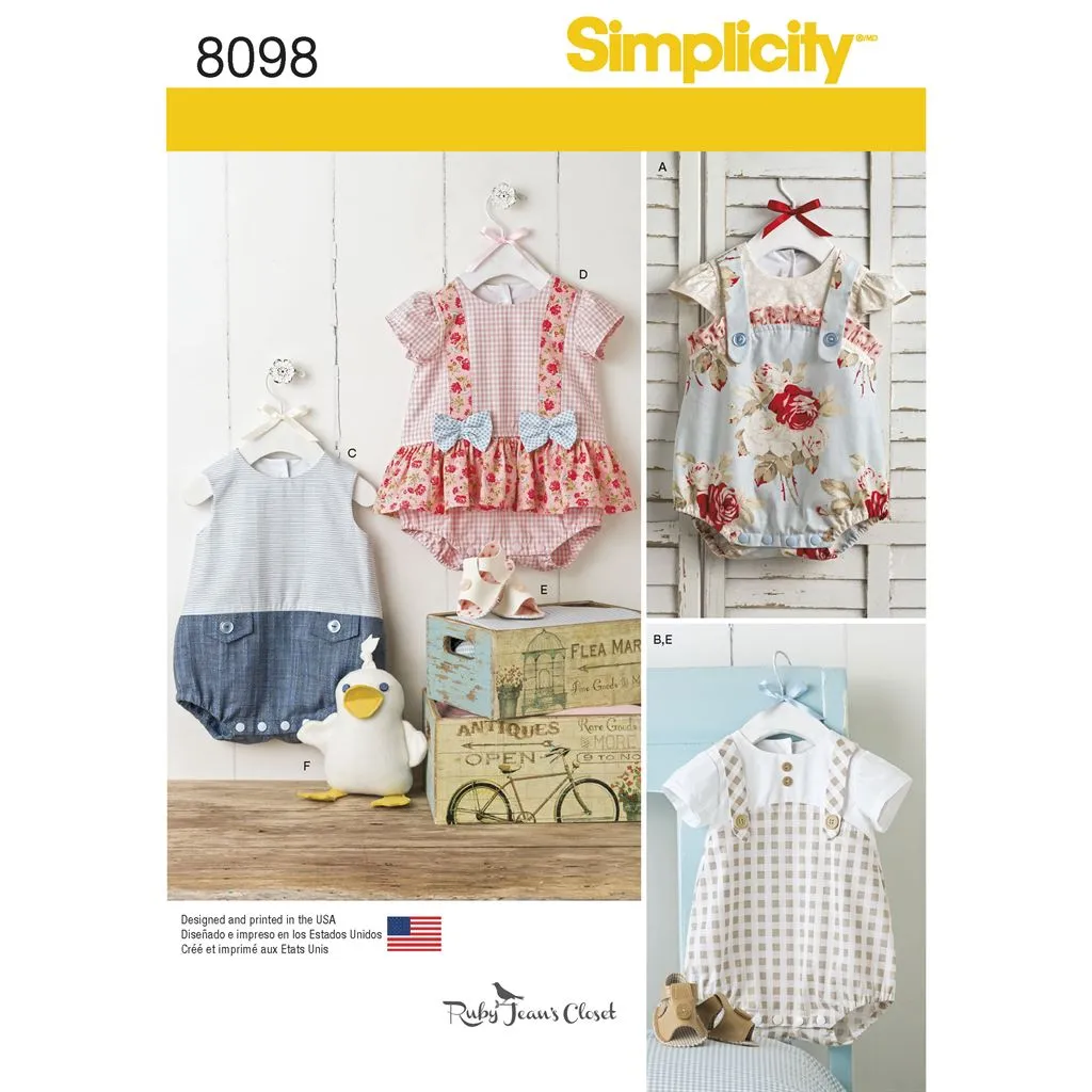 Simplicity Pattern 8098 Babies' Rompers, Sandals, and Stuffed Duck