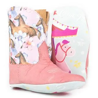 Tin Haul Pink Horses Infant Lil Chestnut & Daisy Carousel Sole Boot 0104