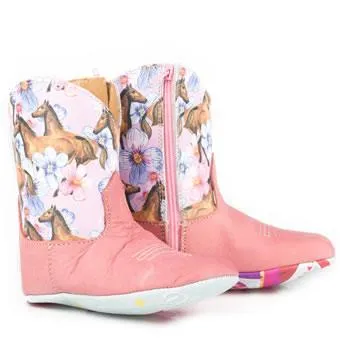 Tin Haul Pink Horses Infant Lil Chestnut & Daisy Carousel Sole Boot 0104