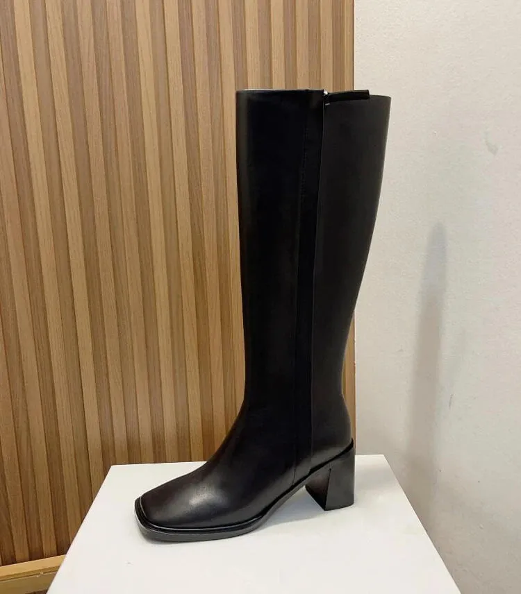 VIISENANTIN Women Knee High Boots - Square Toe Chunky Heel Side Zipper